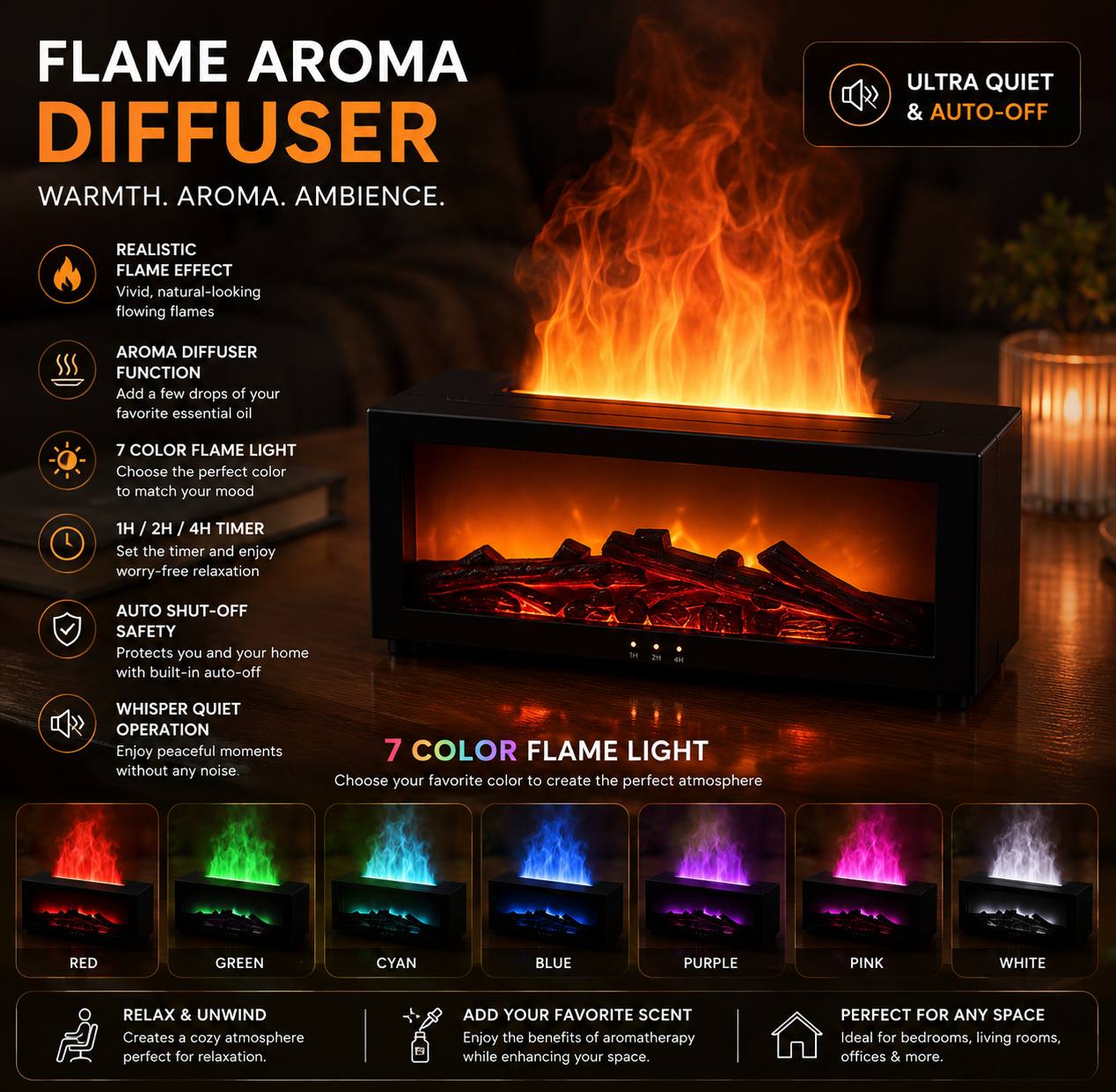 Fireplace Humidifier Flame Aroma Humidifier
